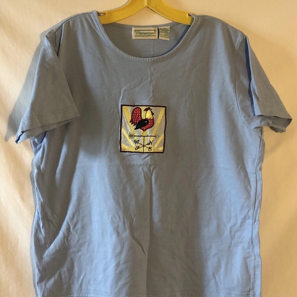 Vintage Shenanigans Light Blue Short Sleeve T-Shirt with Rooster Patch